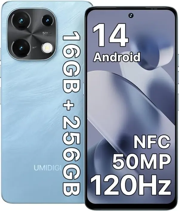 2025-16GB+128GB(TF 1TB), 6.52'' Waterdrop Screen, 5150mAh Battery Smartphone, 13MP Camera Octa Core, 4G Triple SIM, Fingerprint/3.5mm Jack/GPS/T-Mobile,Blue
